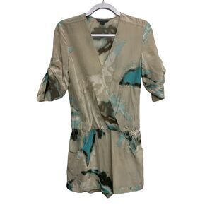 ARMANI EXCHANGE Silk Wrap Playsuit in Smudge Print Size US 2 Pockets Lightweight